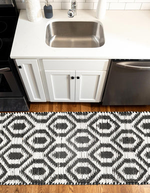 Black and White 3' x 10' Chindi Jute Runner Rug