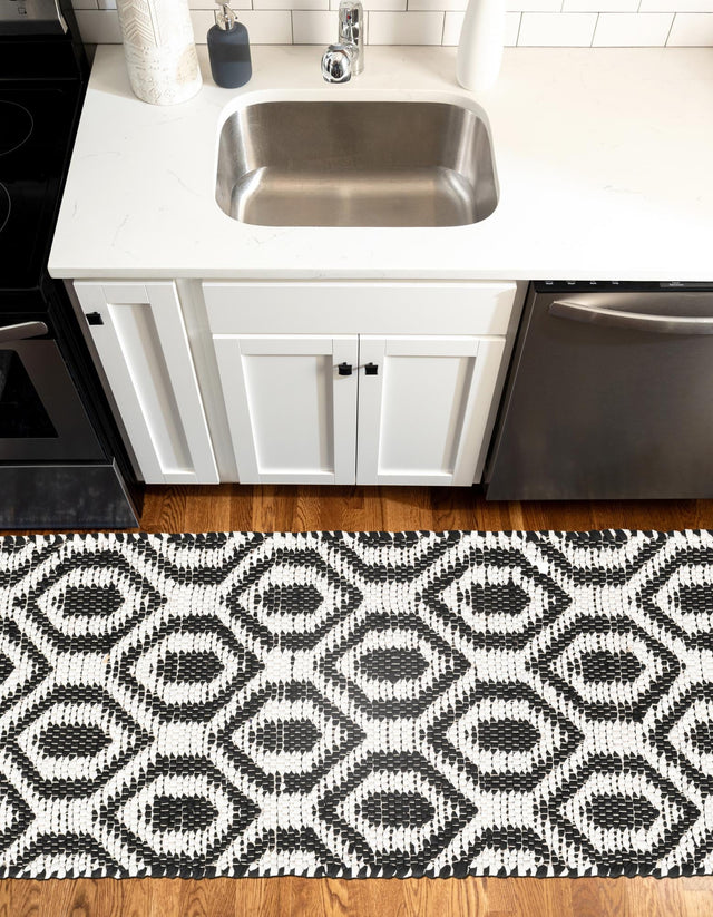 Black and White 3' x 10' Chindi Jute Runner Rug