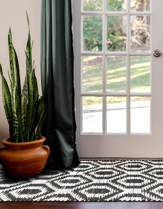 Black and White 3' x 10' Chindi Jute Runner Rug