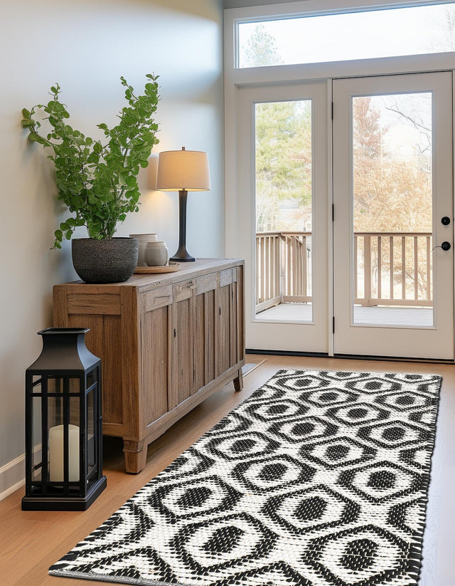Black and White 3' x 10' Chindi Jute Runner Rug