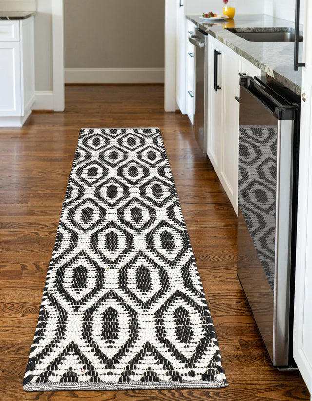 Black and White 3' x 10' Chindi Jute Runner Rug