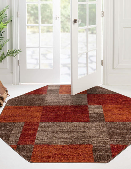 Multicolor 5' 3 x 5' 3 Autumn Octagon Area Rug 100% Polypropylene Durable Jute Backing Living Dining Room Bedroom Office Modern Decor Carpet for Sale at Rug Engine