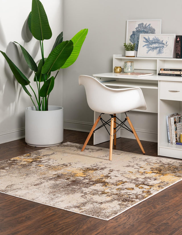 Ivory Beige 4' x 4' Helios Square Area Rug 100% Polypropylene (Space-Dyed Yarn) Easy Clean With Cotton Backing Contemporary Carpet for Sale at Rug Engine