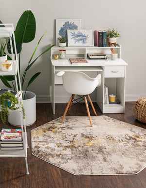 Ivory Beige 8' x 8' Helios Octagon Area Rug 100% Polypropylene (Space-Dyed Yarn) Easy Clean With Cotton Backing Contemporary Carpet for Sale at Rug Engine