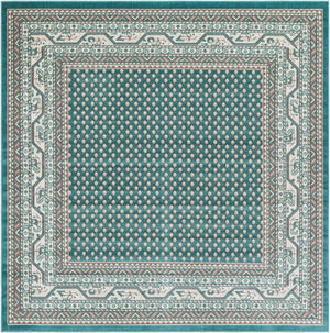 Turquoise 7' 10 x 7' 10 Williamsburg Square Area Rug 100% Polypropylene With Cotton Backing Durable Easy Clean Stain Resistant Carpet for Sale at Rug Engine