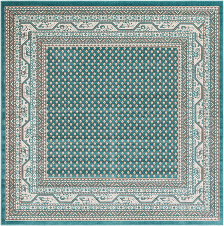 Turquoise 7' 10 x 7' 10 Williamsburg Square Area Rug 100% Polypropylene With Cotton Backing Durable Easy Clean Stain Resistant Carpet for Sale at Rug Engine