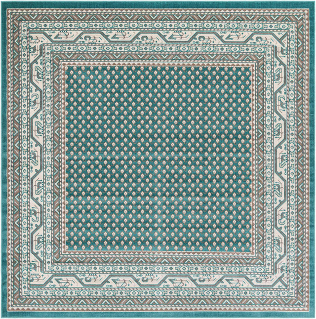 Turquoise 7' 10 x 7' 10 Williamsburg Square Area Rug 100% Polypropylene With Cotton Backing Durable Easy Clean Stain Resistant Carpet for Sale at Rug Engine