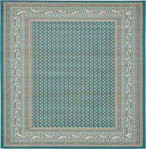 Turquoise 5' x 5' Williamsburg Square Area Rug 100% Polypropylene With Cotton Backing Durable Easy Clean Stain Resistant Carpet for Sale at Rug Engine
