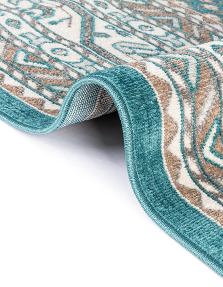 Turquoise 7' 10 x 7' 10 Williamsburg Square Area Rug 100% Polypropylene With Cotton Backing Durable Easy Clean Stain Resistant Carpet for Sale at Rug Engine