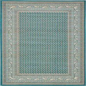 Turquoise 4' x 4' Williamsburg Square Area Rug 100% Polypropylene With Cotton Backing Durable Easy Clean Stain Resistant Carpet for Sale at Rug Engine