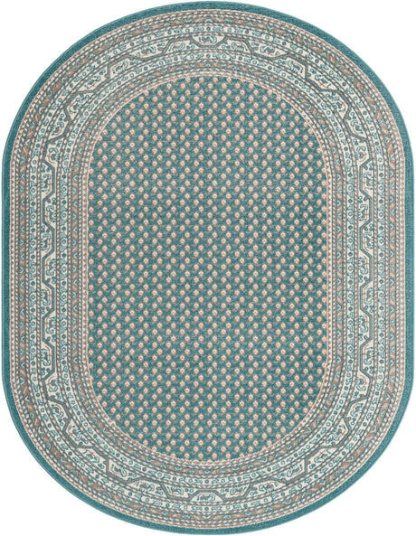 Turquoise 7' 10 x 10' Williamsburg Oval Area Rug 100% Polypropylene With Cotton Backing Durable Easy Clean Stain Resistant Carpet for Sale at Rug Engine