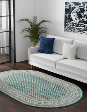 Turquoise 7' 10 x 10' Williamsburg Oval Area Rug 100% Polypropylene With Cotton Backing Durable Easy Clean Stain Resistant Carpet for Sale at Rug Engine