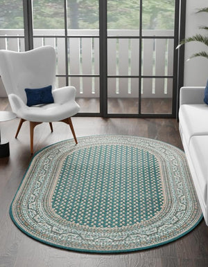 Turquoise 3' 3 x 5' 3 Williamsburg Oval Area Rug 100% Polypropylene With Cotton Backing Durable Easy Clean Stain Resistant Carpet for Sale at Rug Engine