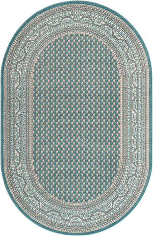 Turquoise 5' x 8' Williamsburg Oval Area Rug 100% Polypropylene With Cotton Backing Durable Easy Clean Stain Resistant Carpet for Sale at Rug Engine