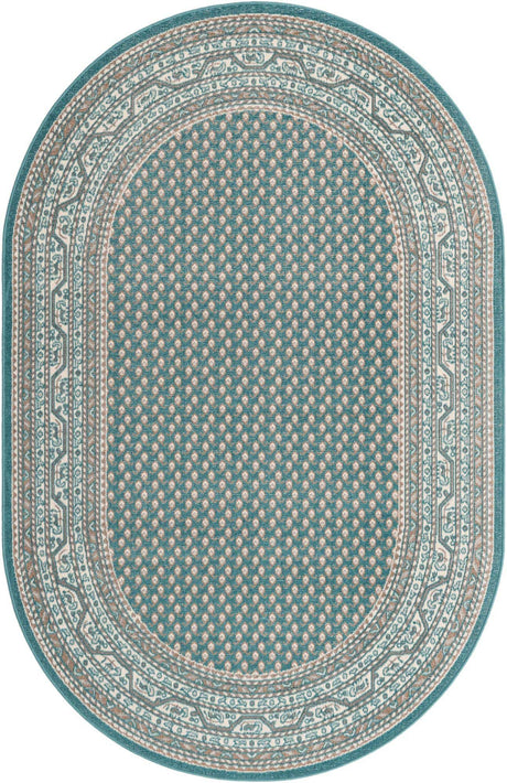 Turquoise 5' x 8' Williamsburg Oval Area Rug 100% Polypropylene With Cotton Backing Durable Easy Clean Stain Resistant Carpet for Sale at Rug Engine