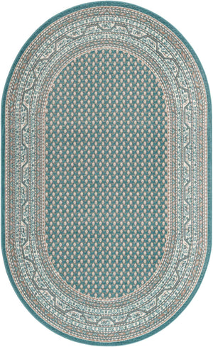 Turquoise 3' 3 x 5' 3 Williamsburg Oval Area Rug 100% Polypropylene With Cotton Backing Durable Easy Clean Stain Resistant Carpet for Sale at Rug Engine