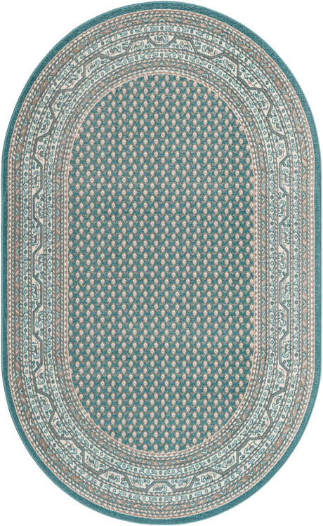 Turquoise 3' 3 x 5' 3 Williamsburg Oval Area Rug 100% Polypropylene With Cotton Backing Durable Easy Clean Stain Resistant Carpet for Sale at Rug Engine