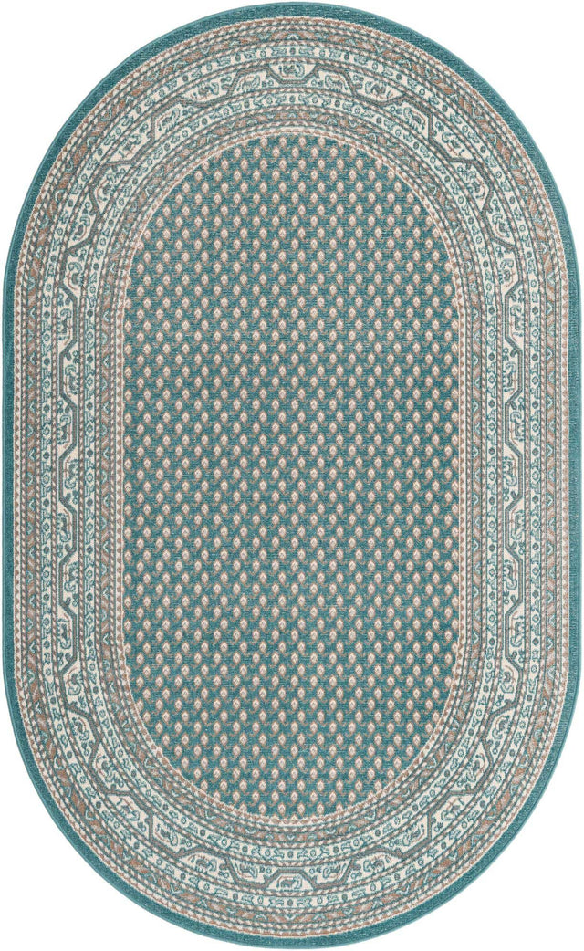 Turquoise 3' 3 x 5' 3 Williamsburg Oval Area Rug 100% Polypropylene With Cotton Backing Durable Easy Clean Stain Resistant Carpet for Sale at Rug Engine