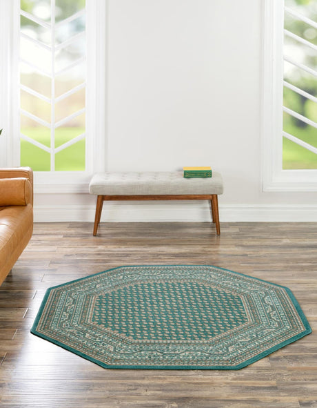 Turquoise 7' 10 x 7' 10 Williamsburg Octagon Area Rug 100% Polypropylene With Cotton Backing Durable Easy Clean Stain Resistant Carpet for Sale at Rug Engine