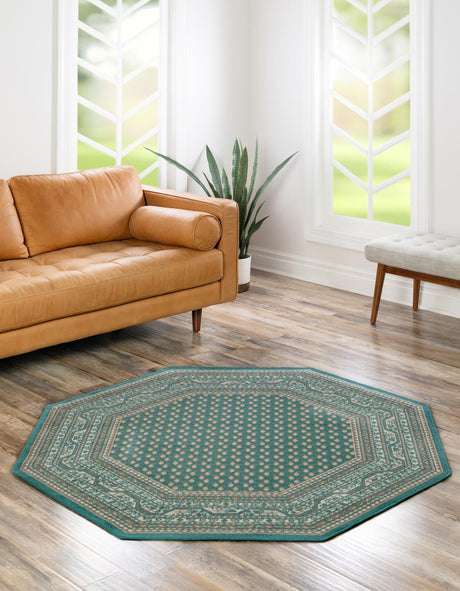 Turquoise 7' 10 x 7' 10 Williamsburg Octagon Area Rug 100% Polypropylene With Cotton Backing Durable Easy Clean Stain Resistant Carpet for Sale at Rug Engine