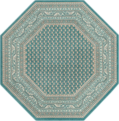 Turquoise 5' x 5' Williamsburg Octagon Area Rug 100% Polypropylene With Cotton Backing Durable Easy Clean Stain Resistant Carpet for Sale at Rug Engine