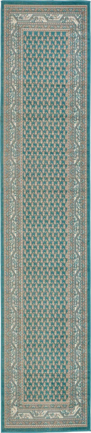 Turquoise 2' 7 x 12' Williamsburg Runner Area Rug 100% Polypropylene With Cotton Backing Durable Easy Clean Stain Resistant Carpet for Sale at Rug Engine