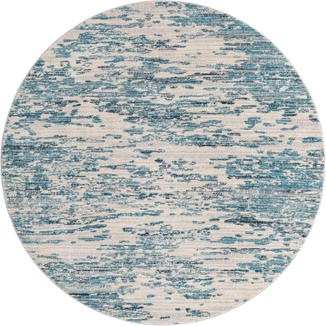 Blue 7' x 7' Oasis Round Area Rug 65% Polypropylene & 35% Polyester Contemporary Carpet for Living Rooms, Bedroom, Kitchen, Dining, Office for Sale at Rug Engine