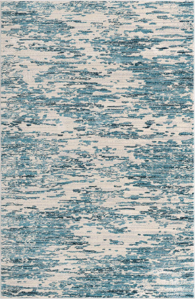 Blue 6' x 9' Oasis Rectangle Area Rug 65% Polypropylene & 35% Polyester Contemporary Carpet for Living Rooms, Bedroom, Kitchen, Dining, Office for Sale at Rug Engine