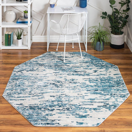 Blue 6' x 6' Oasis Octagon Area Rug 65% Polypropylene & 35% Polyester Contemporary Carpet for Living Rooms, Bedroom, Kitchen, Dining, Office for Sale at Rug Engine