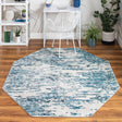 Blue 7' x 7' Oasis Octagon Area Rug 65% Polypropylene & 35% Polyester Contemporary Carpet for Living Rooms, Bedroom, Kitchen, Dining, Office for Sale at Rug Engine