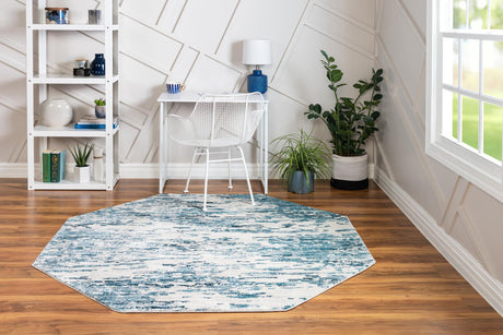 Blue 7' x 7' Oasis Octagon Area Rug 65% Polypropylene & 35% Polyester Contemporary Carpet for Living Rooms, Bedroom, Kitchen, Dining, Office for Sale at Rug Engine