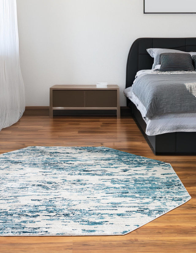 Blue 6' x 6' Oasis Octagon Area Rug 65% Polypropylene & 35% Polyester Contemporary Carpet for Living Rooms, Bedroom, Kitchen, Dining, Office for Sale at Rug Engine