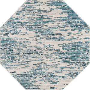 Blue 6' x 6' Oasis Octagon Area Rug 65% Polypropylene & 35% Polyester Contemporary Carpet for Living Rooms, Bedroom, Kitchen, Dining, Office for Sale at Rug Engine