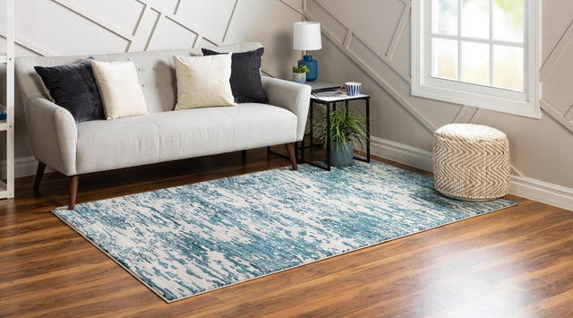Blue 6' x 9' Oasis Rectangle Area Rug 65% Polypropylene & 35% Polyester Contemporary Carpet for Living Rooms, Bedroom, Kitchen, Dining, Office for Sale at Rug Engine