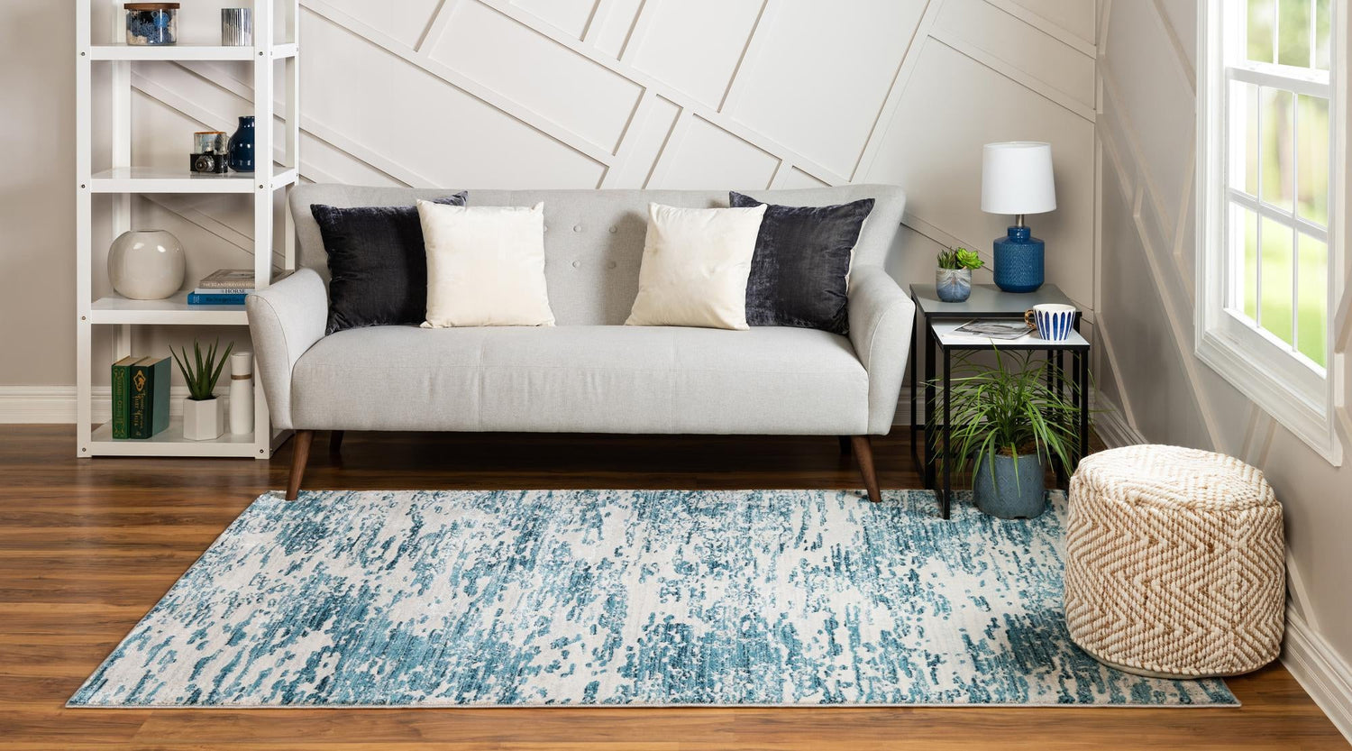 Blue 6' x 9' Oasis Rectangle Area Rug 65% Polypropylene & 35% Polyester Contemporary Carpet for Living Rooms, Bedroom, Kitchen, Dining, Office for Sale at Rug Engine