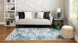 Blue 6' x 9' Oasis Rectangle Area Rug 65% Polypropylene & 35% Polyester Contemporary Carpet for Living Rooms, Bedroom, Kitchen, Dining, Office for Sale at Rug Engine