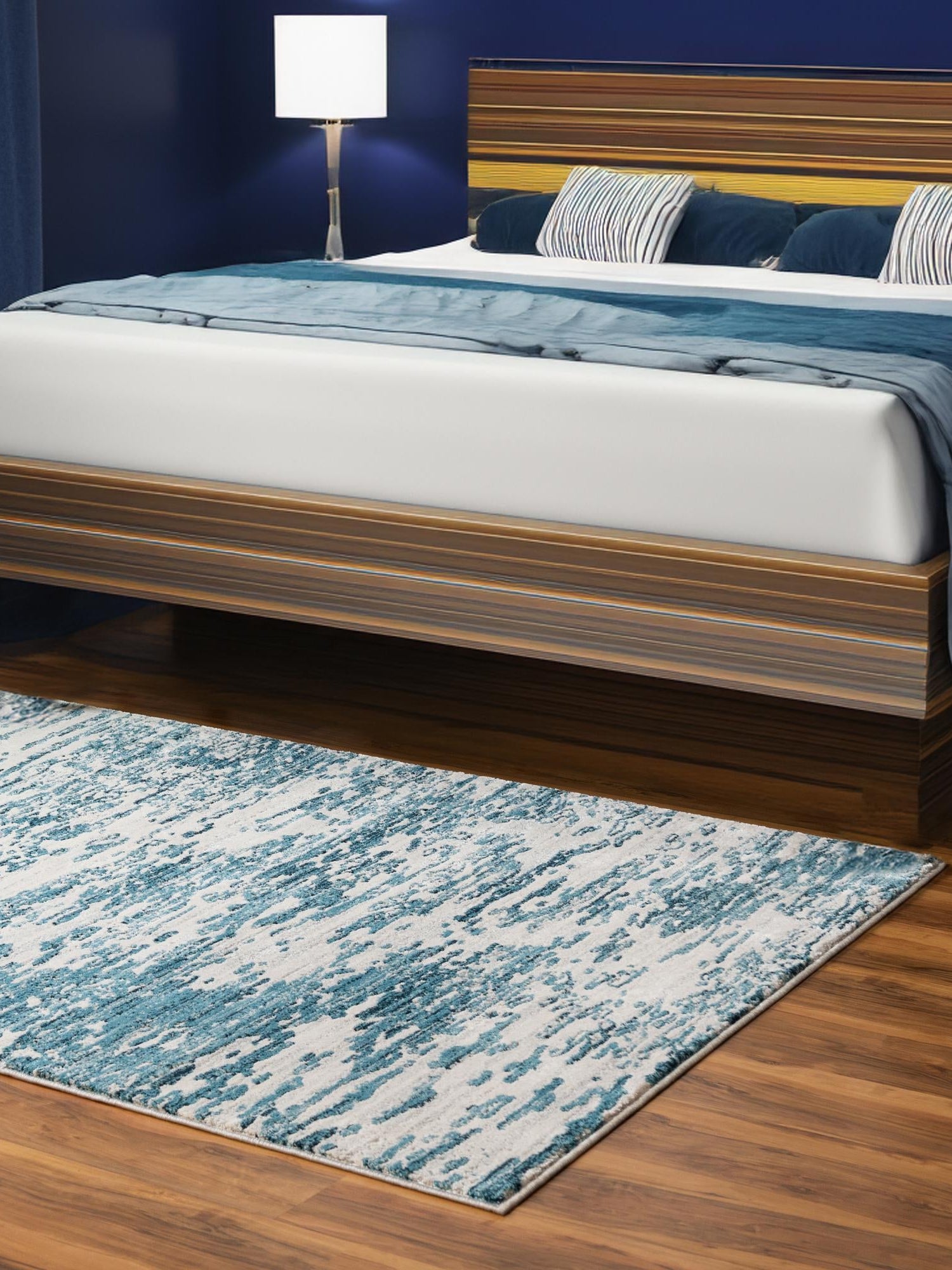 Blue 10' x 14' 1 Oasis Rectangle Area Rug 65% Polypropylene & 35% Polyester Contemporary Carpet for Living Rooms, Bedroom, Kitchen, Dining, Office for Sale at Rug Engine