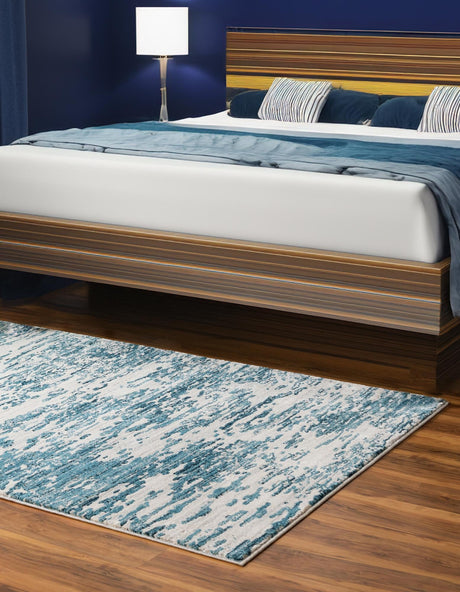 Blue 8' x 10' Oasis Rectangle Area Rug 65% Polypropylene & 35% Polyester Contemporary Carpet for Living Rooms, Bedroom, Kitchen, Dining, Office for Sale at Rug Engine