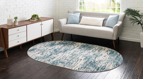 Blue 5' x 8' Oasis Oval Area Rug 65% Polypropylene & 35% Polyester Contemporary Carpet for Living Rooms, Bedroom, Kitchen, Dining, Office for Sale at Rug Engine