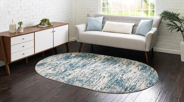 Blue 8' x 10' Oasis Oval Area Rug 65% Polypropylene & 35% Polyester Contemporary Carpet for Living Rooms, Bedroom, Kitchen, Dining, Office for Sale at Rug Engine