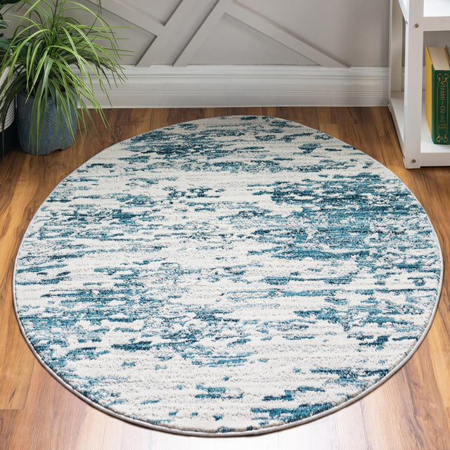 Blue 4' x 4' Oasis Round Area Rug 65% Polypropylene & 35% Polyester Contemporary Carpet for Living Rooms, Bedroom, Kitchen, Dining, Office for Sale at Rug Engine