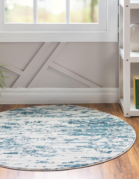 Blue 4' x 4' Oasis Round Area Rug 65% Polypropylene & 35% Polyester Contemporary Carpet for Living Rooms, Bedroom, Kitchen, Dining, Office for Sale at Rug Engine
