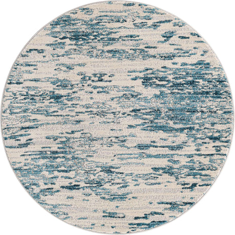 Blue 4' x 4' Oasis Round Area Rug 65% Polypropylene & 35% Polyester Contemporary Carpet for Living Rooms, Bedroom, Kitchen, Dining, Office for Sale at Rug Engine