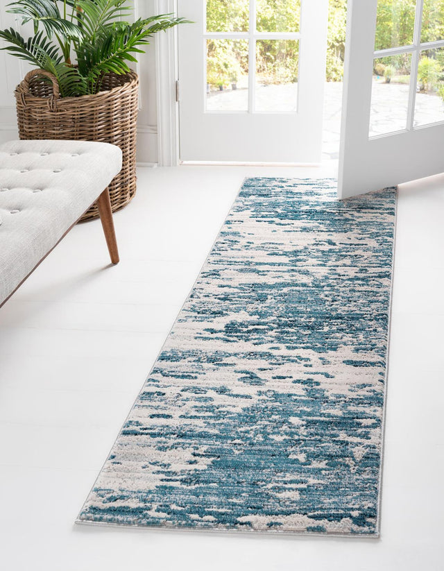 Blue 2' x 12' Oasis Runner Area Rug 65% Polypropylene & 35% Polyester Contemporary Carpet for Living Rooms, Bedroom, Kitchen, Dining, Office for Sale at Rug Engine