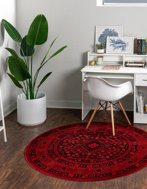 Red 6' 1 x 6' 1 Tekke Round Area Rug Classic Traditional Vintage Design Carpet for Living Rooms, Dining, Bedrooms, Office Space for Sale at Rug Engine