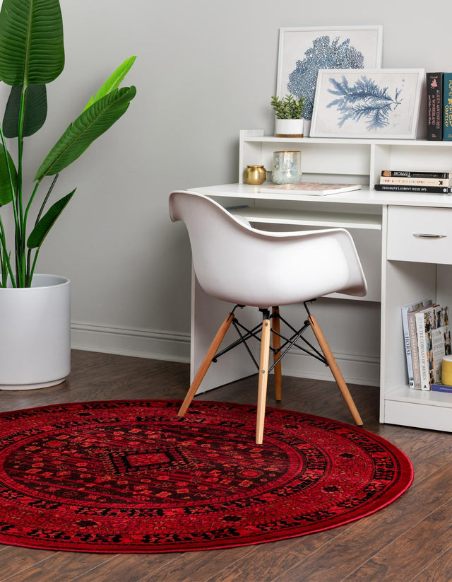 Red 5' 3 x 5' 3 Tekke Round Area Rug Classic Traditional Vintage Design Carpet for Living Rooms, Dining, Bedrooms, Office Space for Sale at Rug Engine