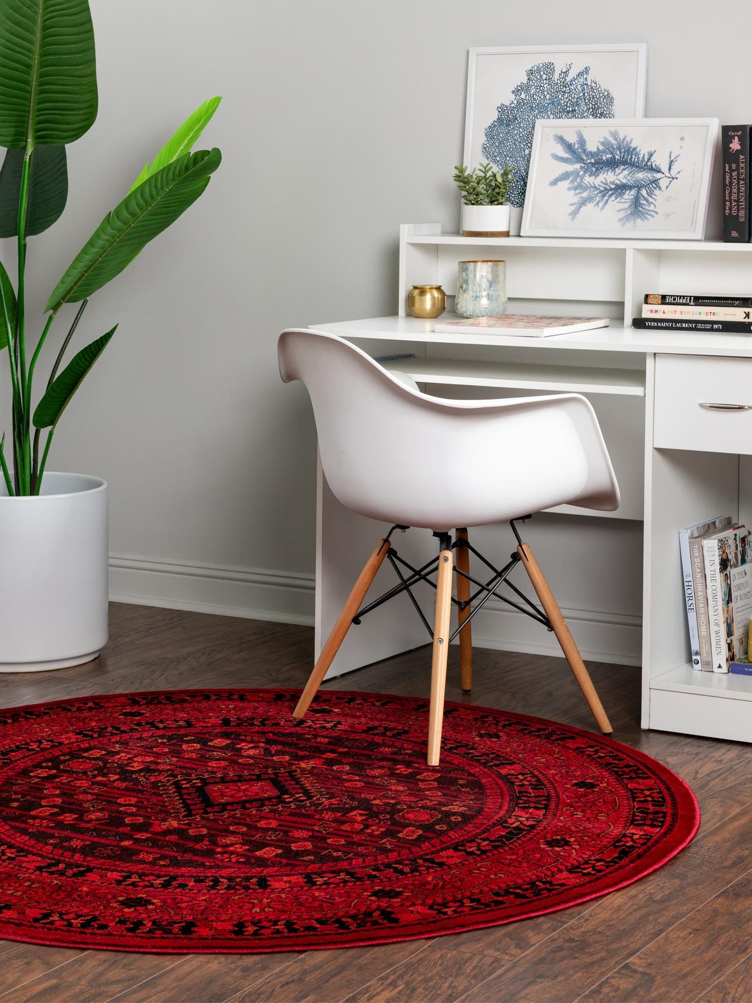 Red 7' 1 x 7' 1 Tekke Round Area Rug Classic Traditional Vintage Design Carpet for Living Rooms, Dining, Bedrooms, Office Space for Sale at Rug Engine