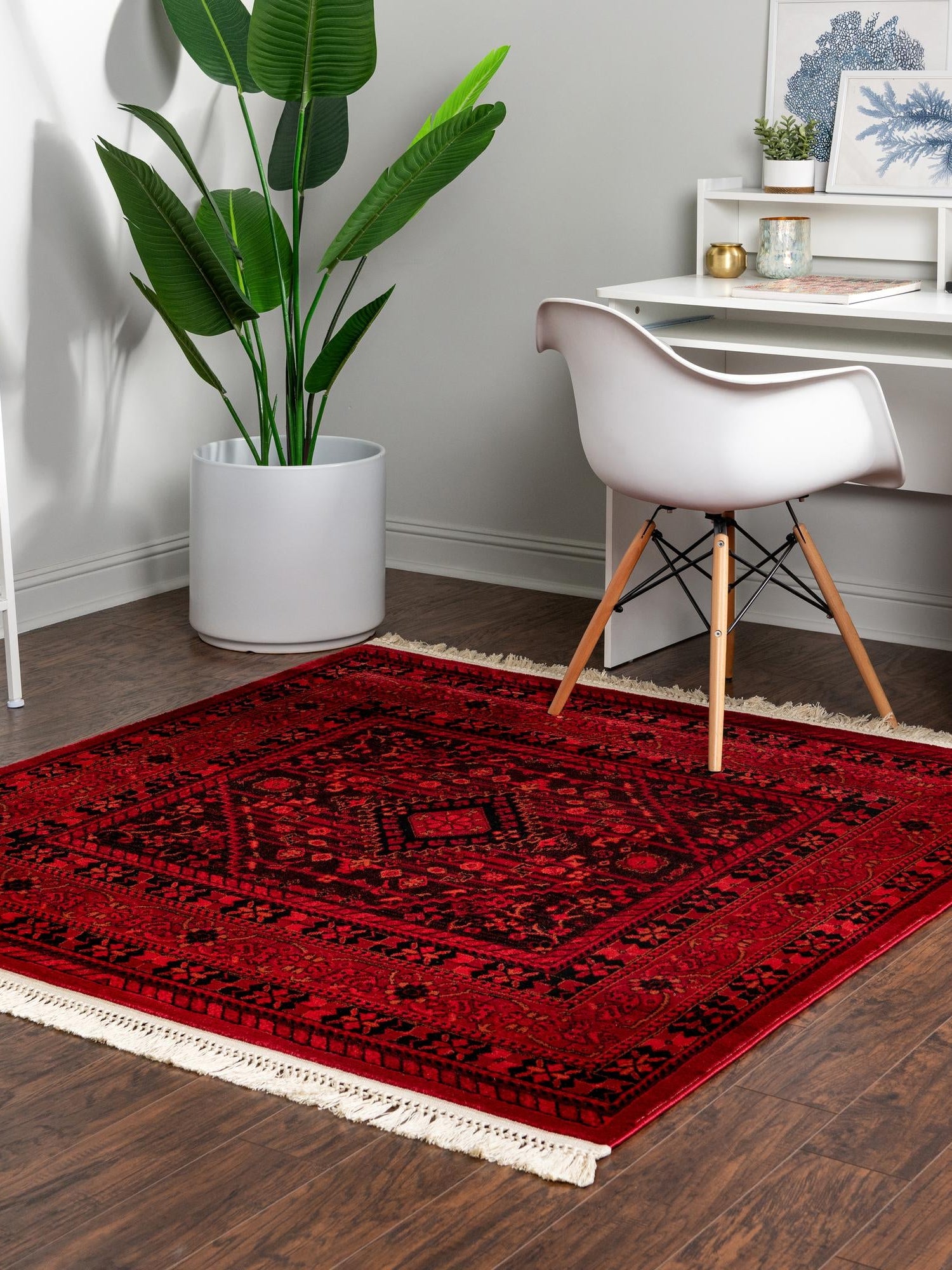 Red 5' 3 x 5' 3 Tekke Square Area Rug Classic Traditional Vintage Design Carpet for Living Rooms, Dining, Bedrooms, Office Space for Sale at Rug Engine