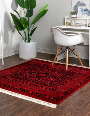 Red 5' 3 x 5' 3 Tekke Square Area Rug Classic Traditional Vintage Design Carpet for Living Rooms, Dining, Bedrooms, Office Space for Sale at Rug Engine