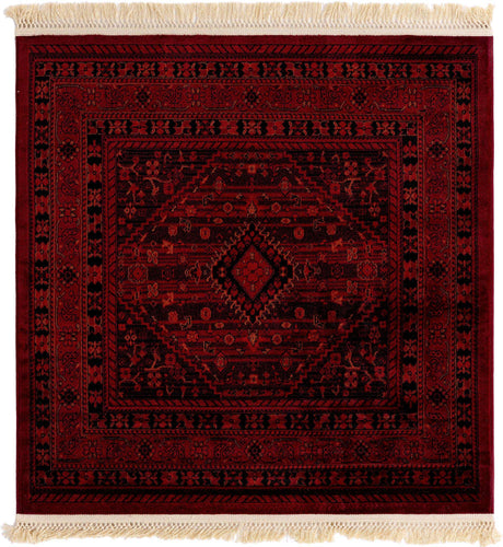 Red 4' 1 x 4' 1 Tekke Square Area Rug Classic Traditional Vintage Design Carpet for Living Rooms, Dining, Bedrooms, Office Space for Sale at Rug Engine